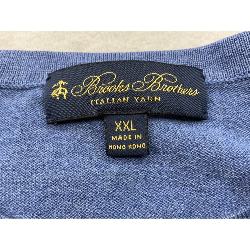 Brooks‎ Brothers Sweater Silk Cotton Color Block Blue XXL Italian Yarn Mens